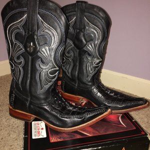 LOS ALTOS Boots BLACK Genuine Crocodile SNIP TOE - Sz 7.5 EE Nice!